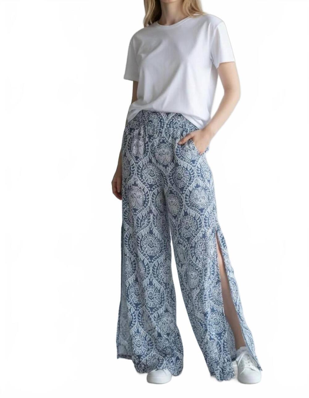 NEW ELAN bandana side slit pants in blue